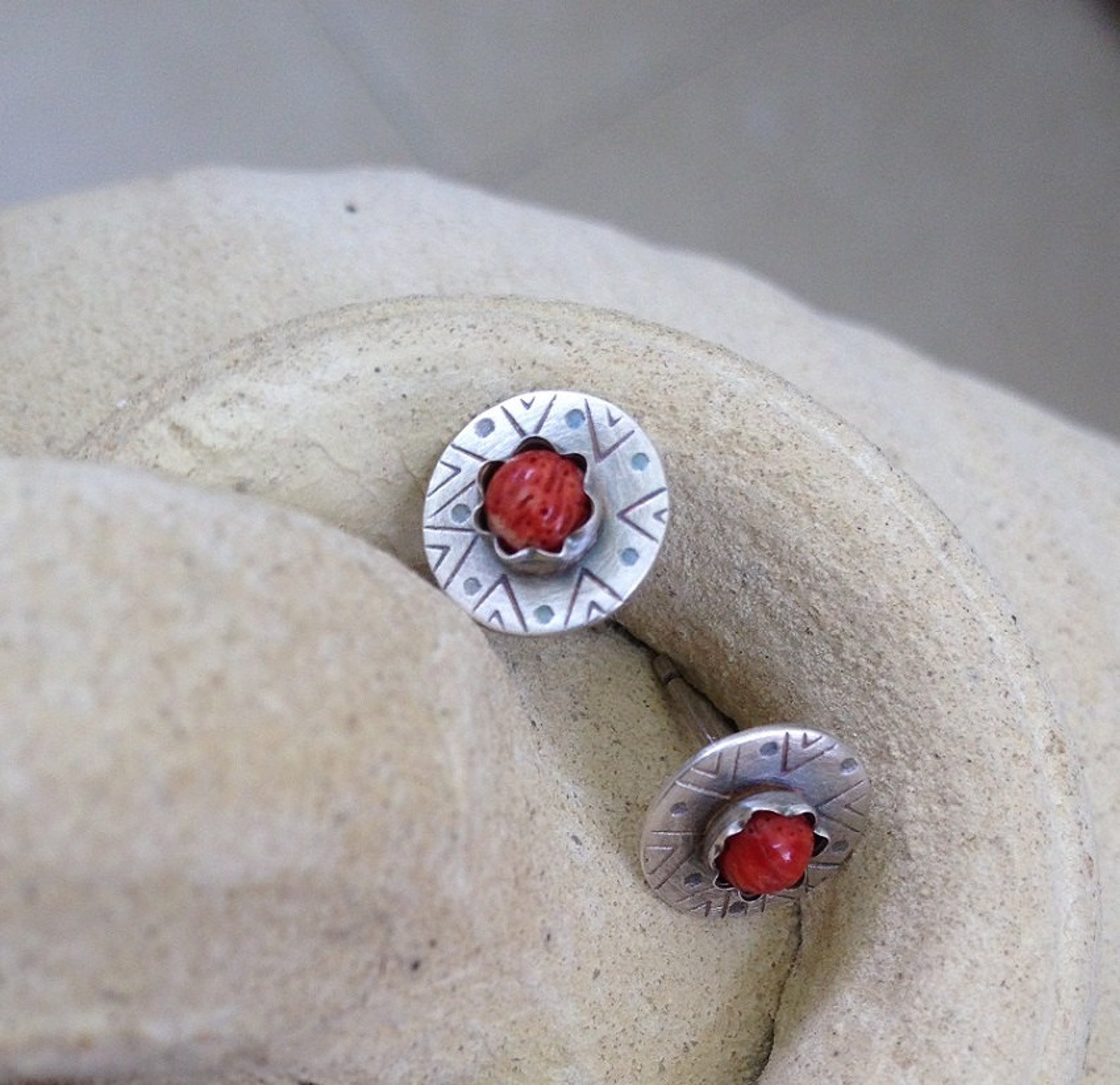 APPLE GREEN CORAL STUDS