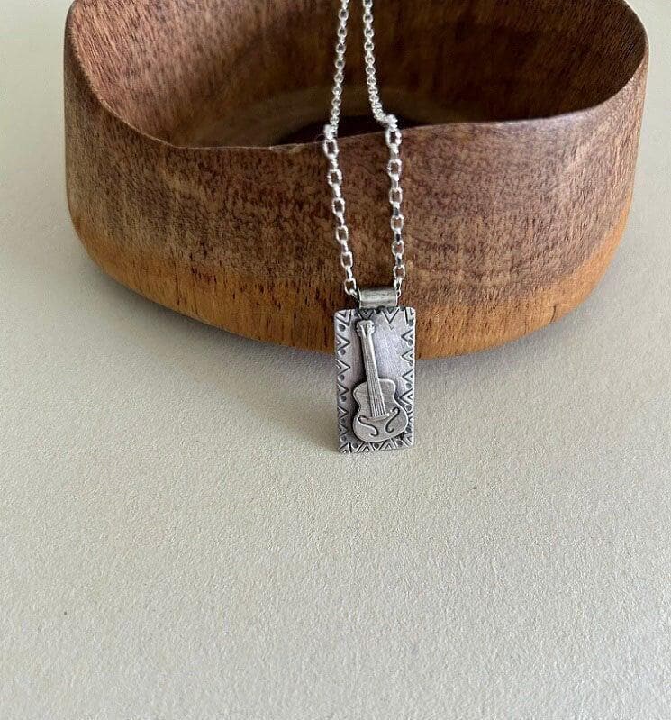 Silver Guitar Necklace , Guitar Pendant ,  Music Jewel , Gift For Music Lover