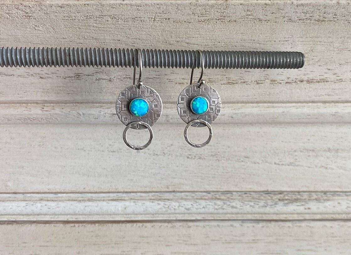Opal Jewel, Opal Stone Earrings , Silver Blue Earrings, Texture Earrings, Opal Dangle Earrings