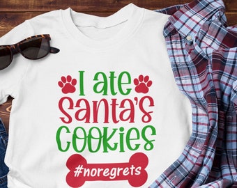 I Ate Santas Cookies No Regrets Paw Print Holiday Christmas T Shirt Dog Puppy Tri Blend Soft Tee Santa List