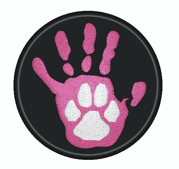 Paw on Handprint 3” Circle Embroidered Patch Custom Color