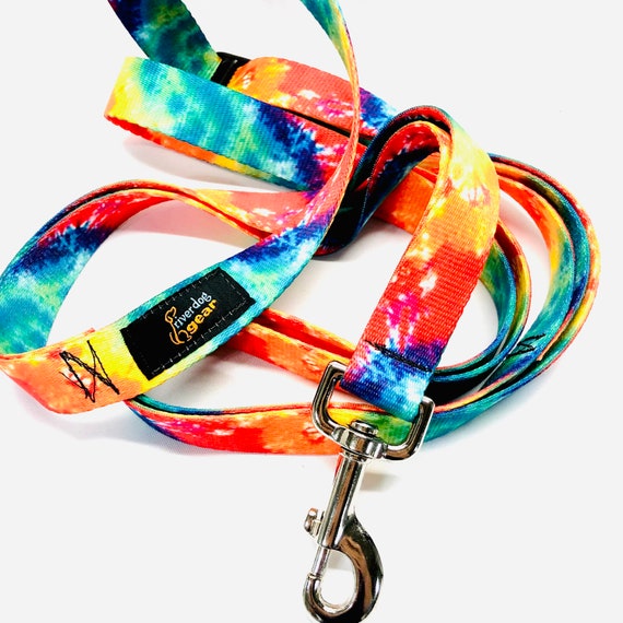 Rainbow Tie Dye Dog Leash - Adjustable Hands Free Traffic Tab Lead 3 Lengths available