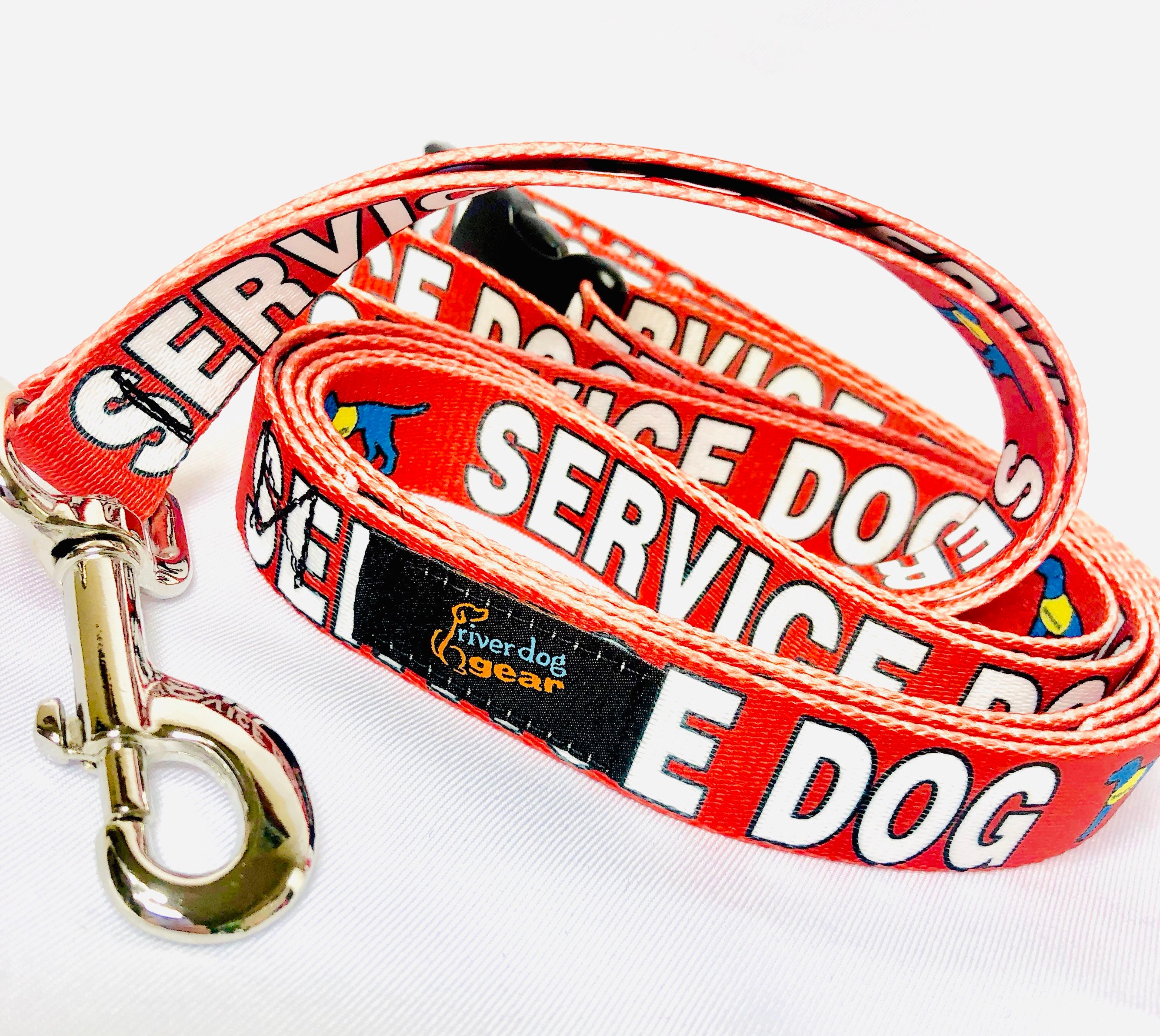 Service Dog Red Hands Free 7' Dog Leash 1 inch wide with Adjustable Loop