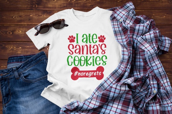 I Ate Santas Cookies No Regrets Paw Print Holiday Christmas T Shirt Dog Puppy Tri Blend Soft Tee Santa List