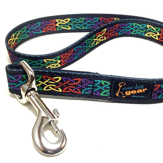 Rainbow Celtic Knot Dog Leash -3 Lengths Available Hands Free Traffic Tab Lead