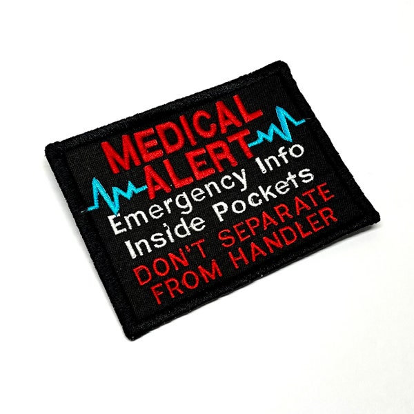 Heartline Medical Alert Emergency Info Inside Pockets Do Not Separate from Handler Block Patch 3x4"