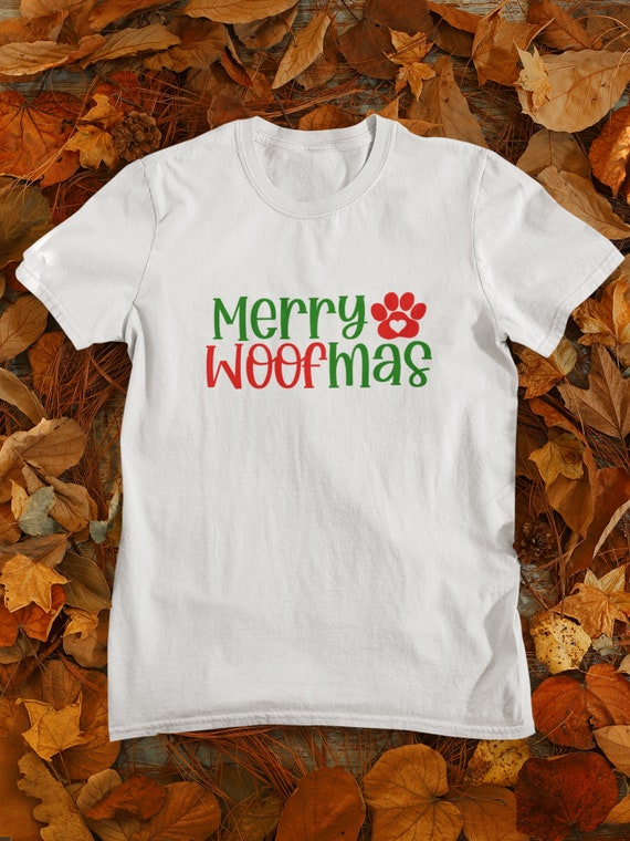 Merry Woofmas Holiday T Shirt Dog Paw Print Tri Blend Soft Tee