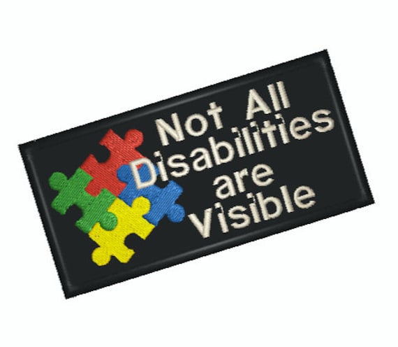 Autism Puzzle Piece Mixed Color "Not All Disabilities Are Visible" 2"x4" rectangle Sew On Patch