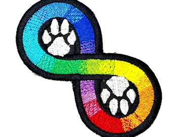 Autism Neurodivergent Infinity Rainbow embroidered patch Paws