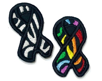 Zebra Awareness Ribbon Embroidered Patch - Black and White Ehlers Danlos Syndrome