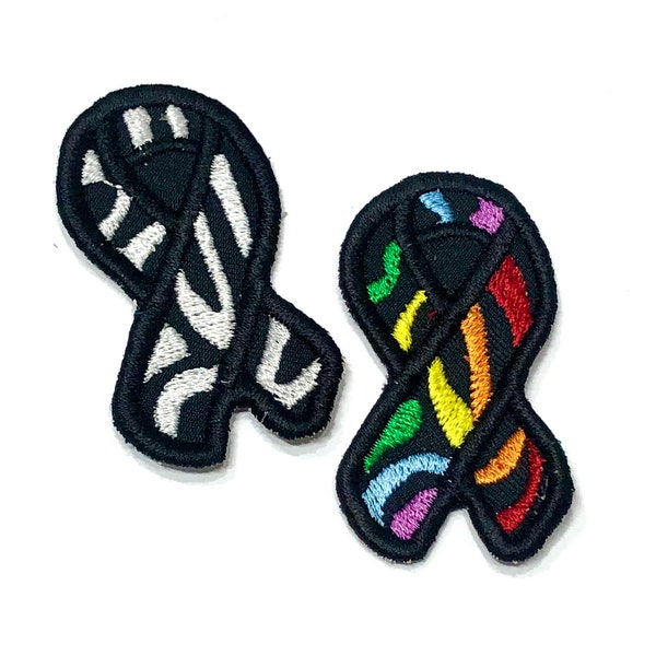 Patch brodé de ruban de sensibilisation au zèbre - Syndrome d’Ehlers Danlos noir et blanc