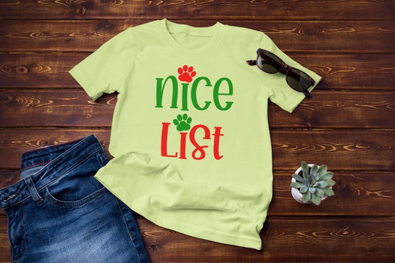 Nice List Paw Print Holiday Christmas T Shirt Dog Puppy Tri Blend Soft Tee Santa List