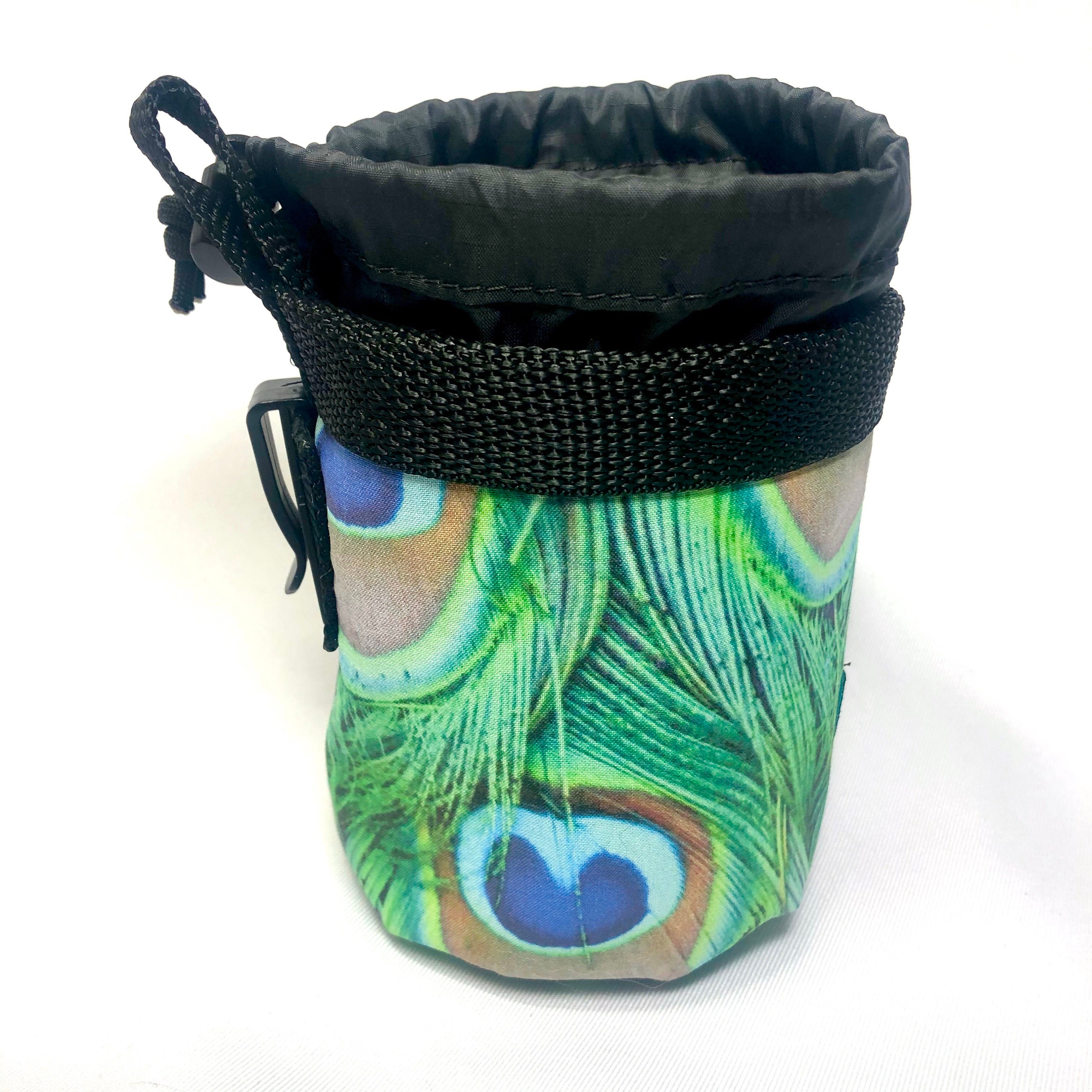 Peacock Feather Dog Training Treat Bag Drawstring Pouch with Belt Clip