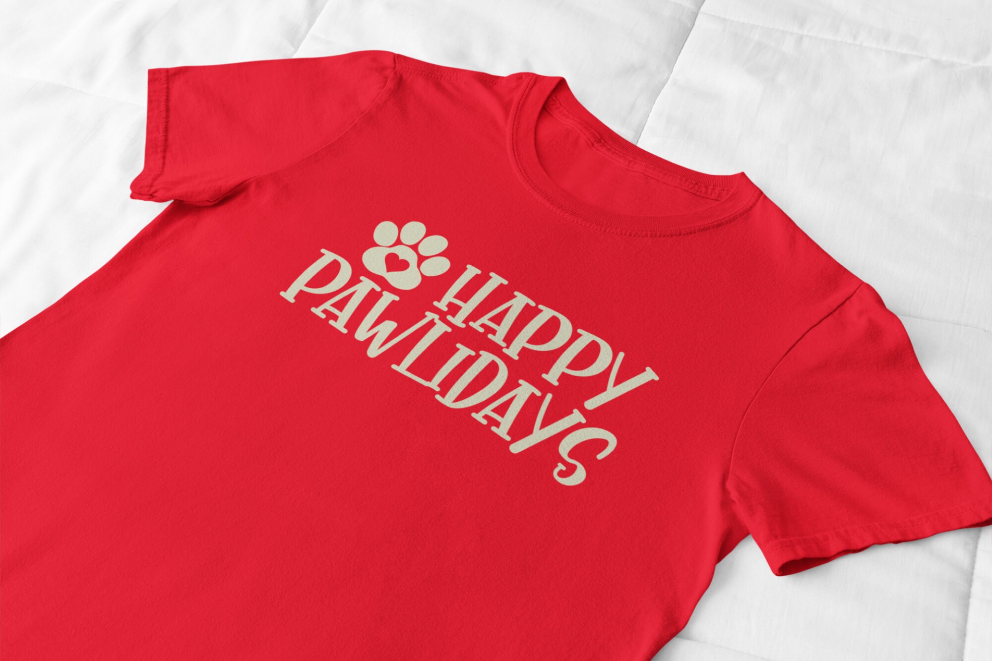 Happy Pawlidays Holiday T Shirt Dog Paw Print Tri Blend Soft Tee