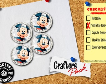 Mickey Mouse Inspired - Crafters Pack - Set of 4 Flattened Bottle Caps - For Crafting, Hair Bows, Pendants, Magnets
