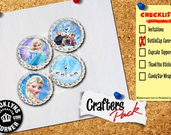 Frozen Inspired - Crafters Pack - Set of 4 Flattened Bottle Caps - For Crafting, Hair Bows, Pendants, Magnets