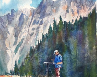 Stubaital, mountains, Tyrol, Austria, landscape, summer, vacation, watercolor, wall art