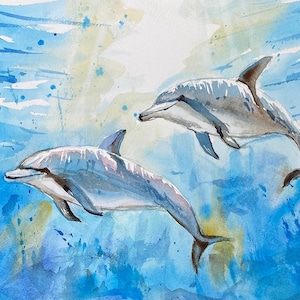 delfino, acqua, mare, mammiferi, oceano, acquarello, azzurro