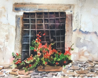 Fenster, Blumen, Aquarell, Kunst, Malerei, wall, art, Gemälde