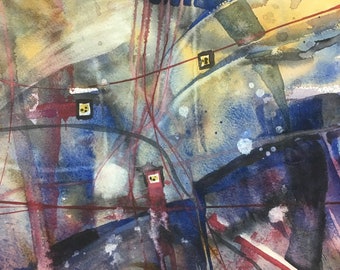 Abstrakt, Aquarell, Kunst, Malerei, Blau, Gelb, Wall Art, Gemälde, zeitgenössisch