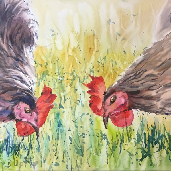 Huhn, Landleben, Aquarell, Kunst, Malerei, Farm, Gemälde, wall, art