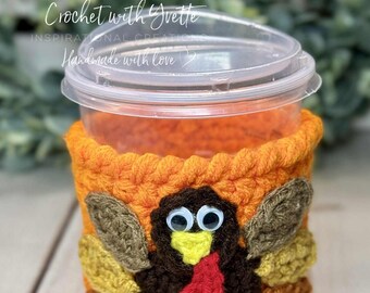 Bright Orange Crochet Cozy with Turkey Applique – Fall Gift
