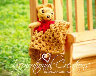 Crochet Winnie the Pooh Baby Security Blanket, Handmade Acrylic
