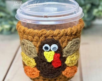 Burnt Orange Crochet Cozy with Turkey Applique – Fall Gift