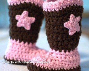 Crochet Cowgirl Baby Boots, Pink & Brown, Newborn Photo Prop
