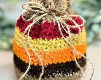 Set of 2 – Handmade Crochet Fall Candy Treat Bags with Rustic Twine Drawstring