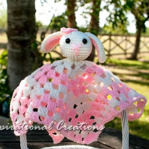 Crochet Baby Security Blanket, Crochet Bunny Baby Security Blanket, Pink and White Baby Blanket, Baby Blanket, Baby Security Blanket, Bunny