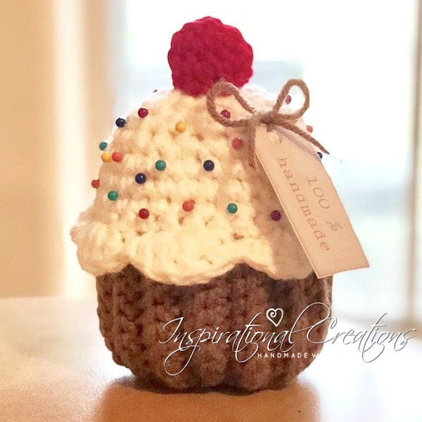 Crochet Cupcake, Jumbo Cupcake Pin Cushion, Cupcake, Funfetti Cupcake Pin Cushion, Handmade Pin Cushion,