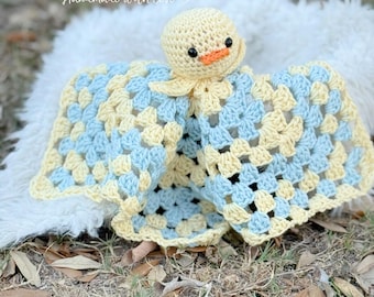 Mini Crochet Ducky Lovey Security Blanket – Handmade Baby Blanket, Nursery Gift, Personalized Plushy Amigurumi