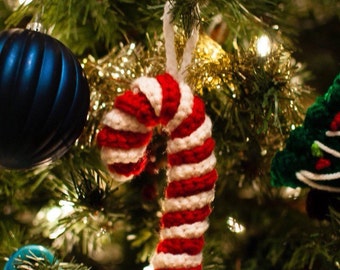 Crochet Christmas Candy Cane Ornament, Handmade Holiday Decor