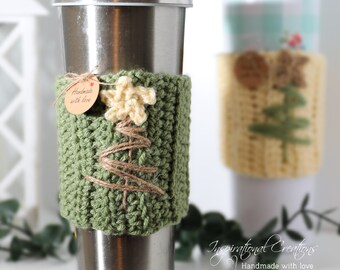 Crochet Christmas Tree Cup Sleeve, Handmade Coffee Cup Cozy