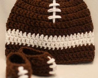 Handmade Crochet Newborn Football Beanie & Booties Set | Baby Photo Prop | Fall Baby Gift