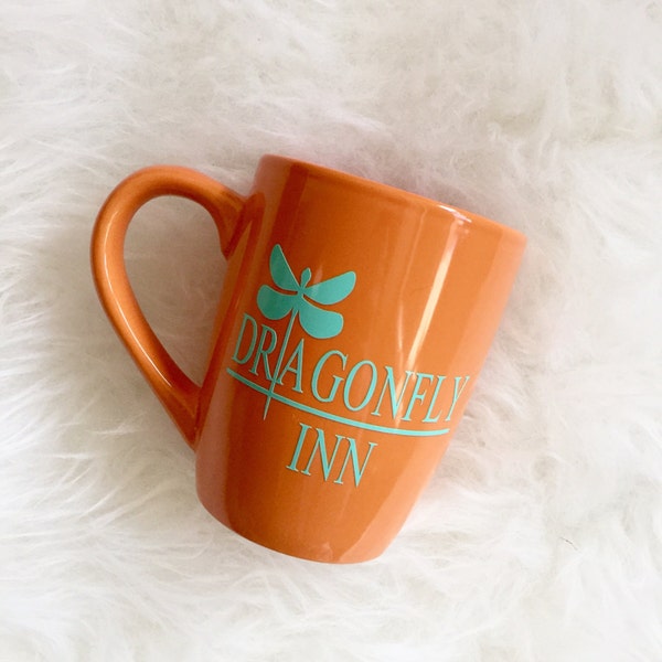 DragonFly Inn Gilmore Girls Inspired Coffee Mug, Orange mug with aqua DragonFly Inn Logo, Coffee Mug, Tea Mug, Hot Coffee Mug, Gilmore girls