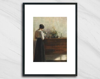 Girl reading a book vintage art print, Vintage Canvas Painting, wall painting for bedroom, living room, bathroom  or entryway, antique print