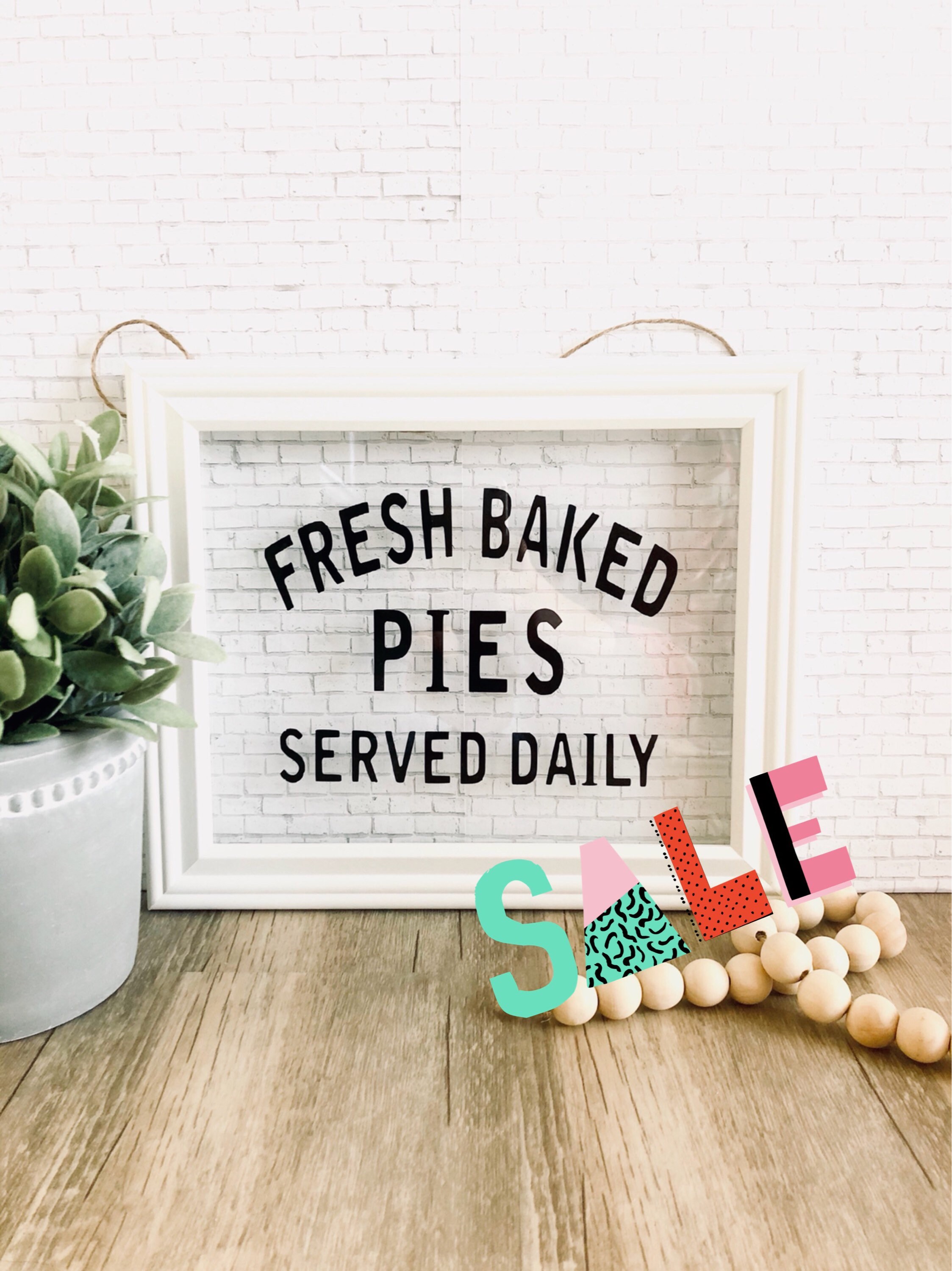 SALE CUSTOM Fresh Baked Pies Served Daily Framed Glass Sign, Vinyl Gl…