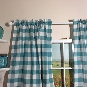Teal and White Kitchen Panels ~ Panel Sets ~ Valances~ Ready to Ship!