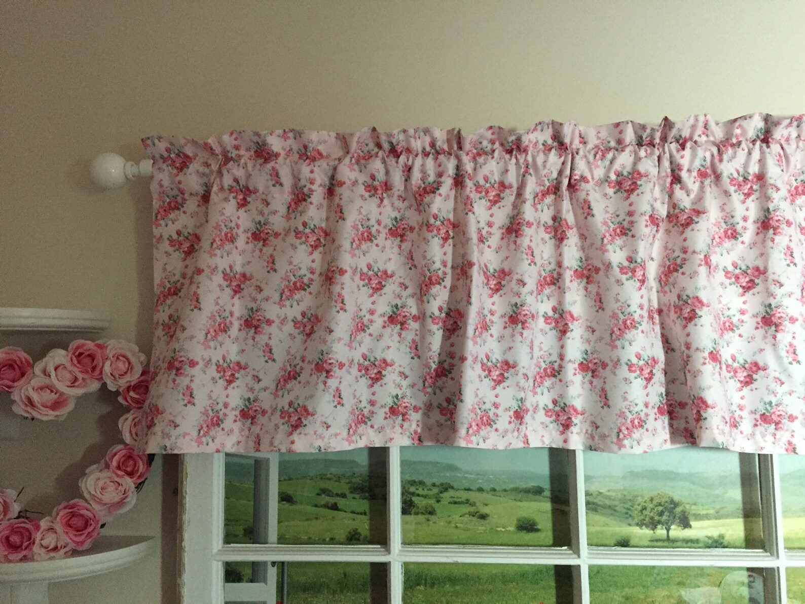 Roses on Soft Pink Valance 51 Inches Wide Etsy