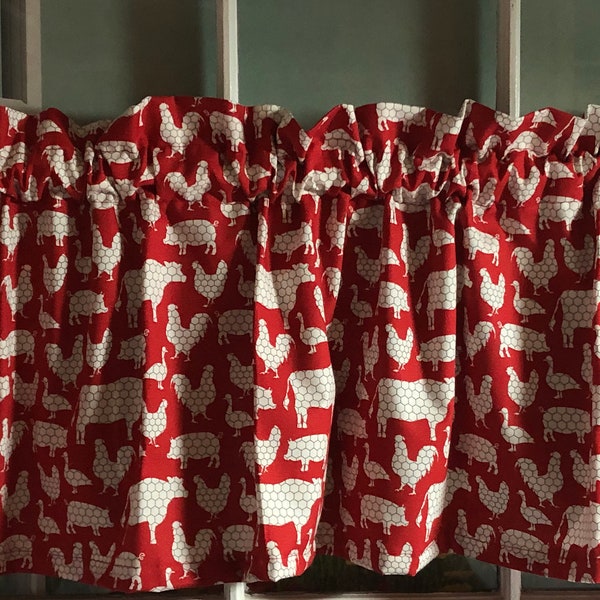 Red & White Chicken Wire Ruffled Sleeve Valances ~  41 ~ 42 Inches Wide ~