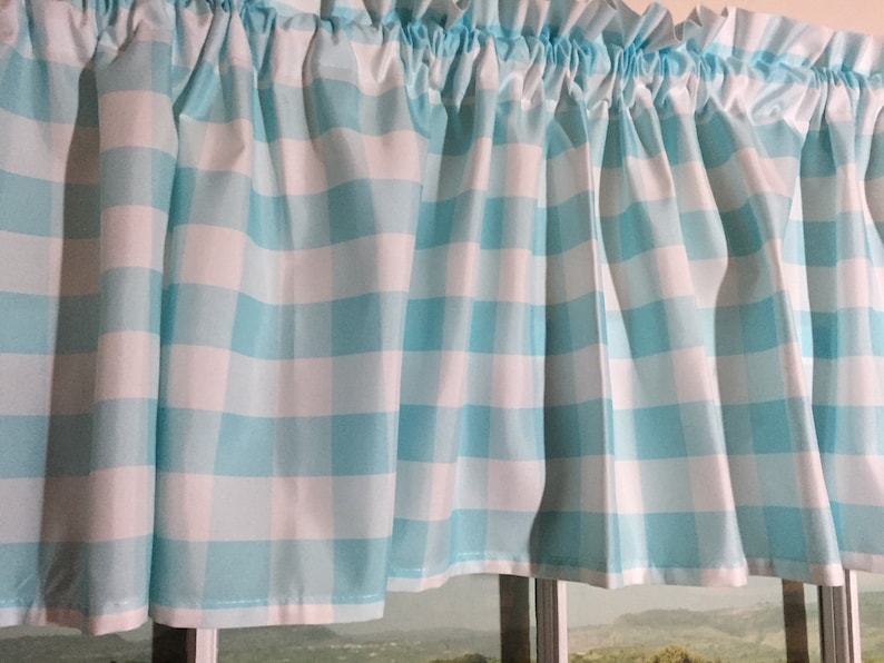Aqua Buffalo Checks Valance ~ Shabby Chic Valance ~ Extra Wide ~ 70 Inches Wide