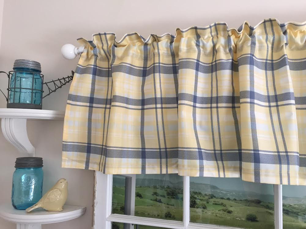 Plaid with Yellow and Blue Valance 52 inches wide