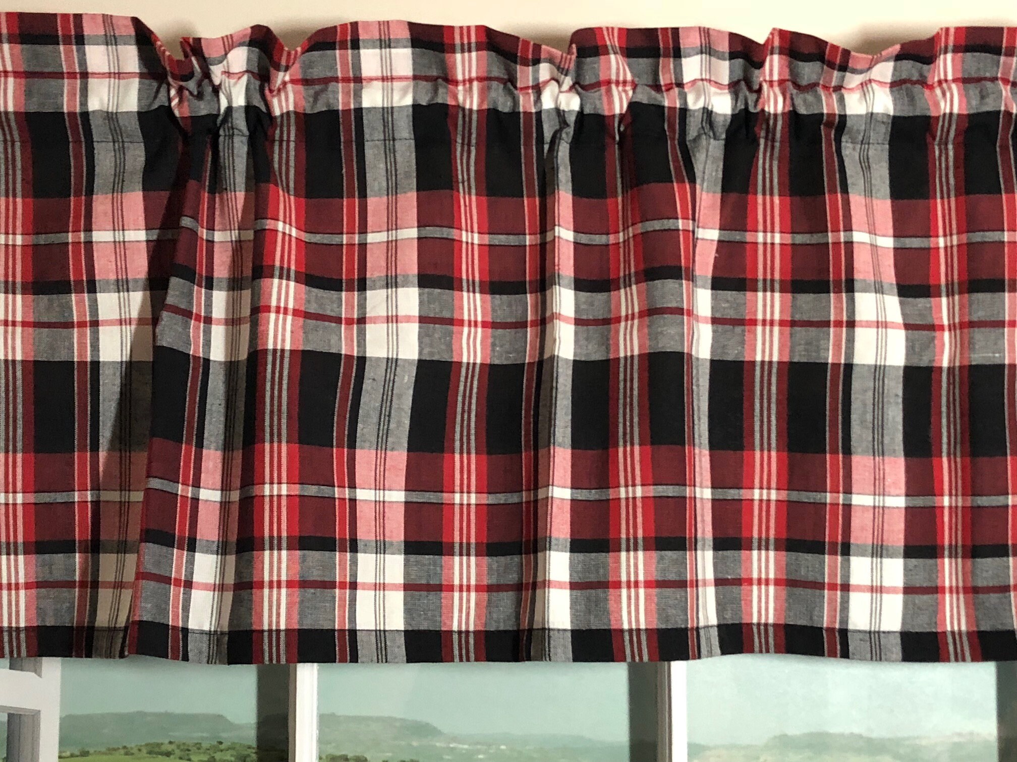 Red & Black Plaid Homespun Valance 42 Inches Wide Etsy