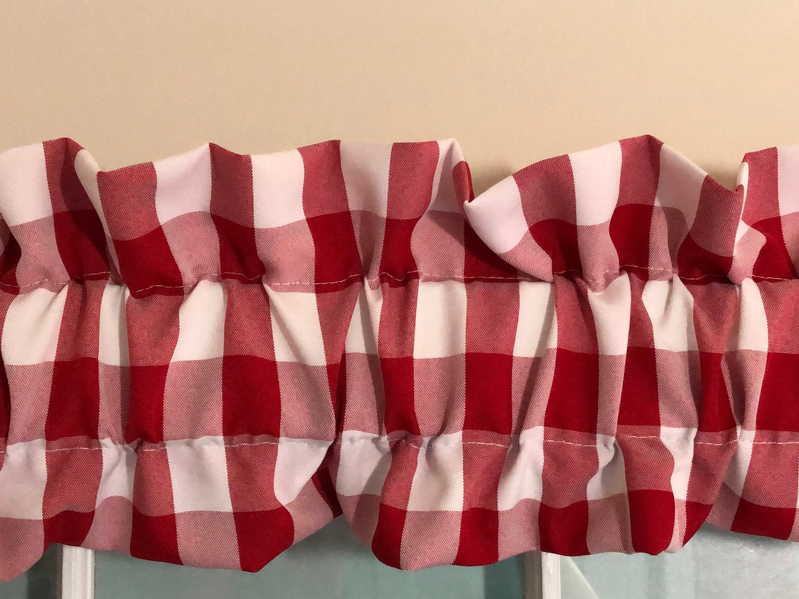 Red & White Buffalo Check Ruffled Sleeve Valance 58 Inches Etsy