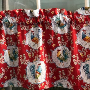 Farmhouse Red Roosters Kitchen Valance ~ 42 Inches Wide ~