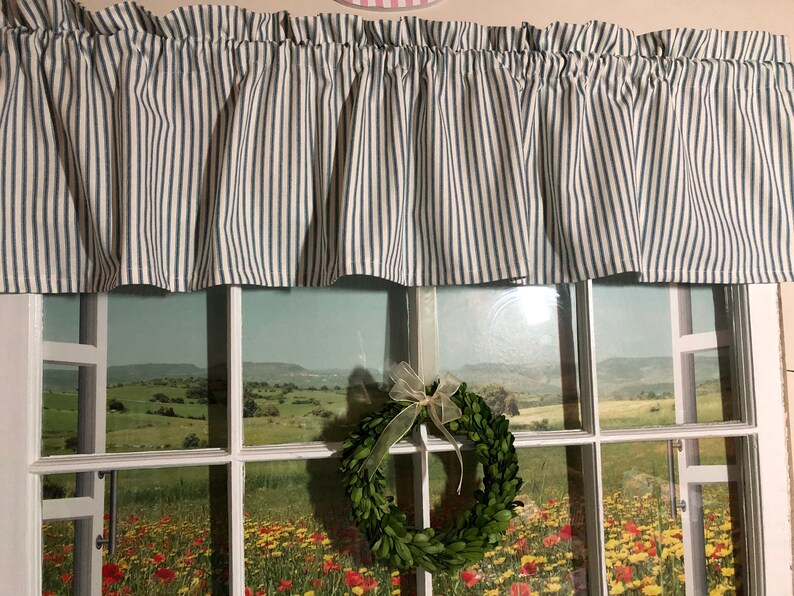 Farmhouse Navy Blue Homespun Ticking Valance Extra Wide 52 Etsy