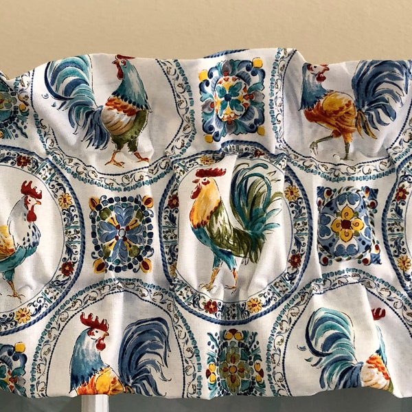 Farmhouse  Roosters Kitchen Sleeve Valance ~ Sleeve Valances are 42" wide by 7.5" deep with a 3" Rod Pocket!
