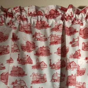 Toile Red Barns on White Kitchen Valance ~ 41 ~ 42 Inches Wide ~ Ready To Ship!